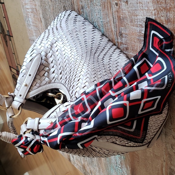 ECHO vintage printed Silk Scarf Red,Black,White 54"x11" EUC (scarf only) - Picture 4 of 8